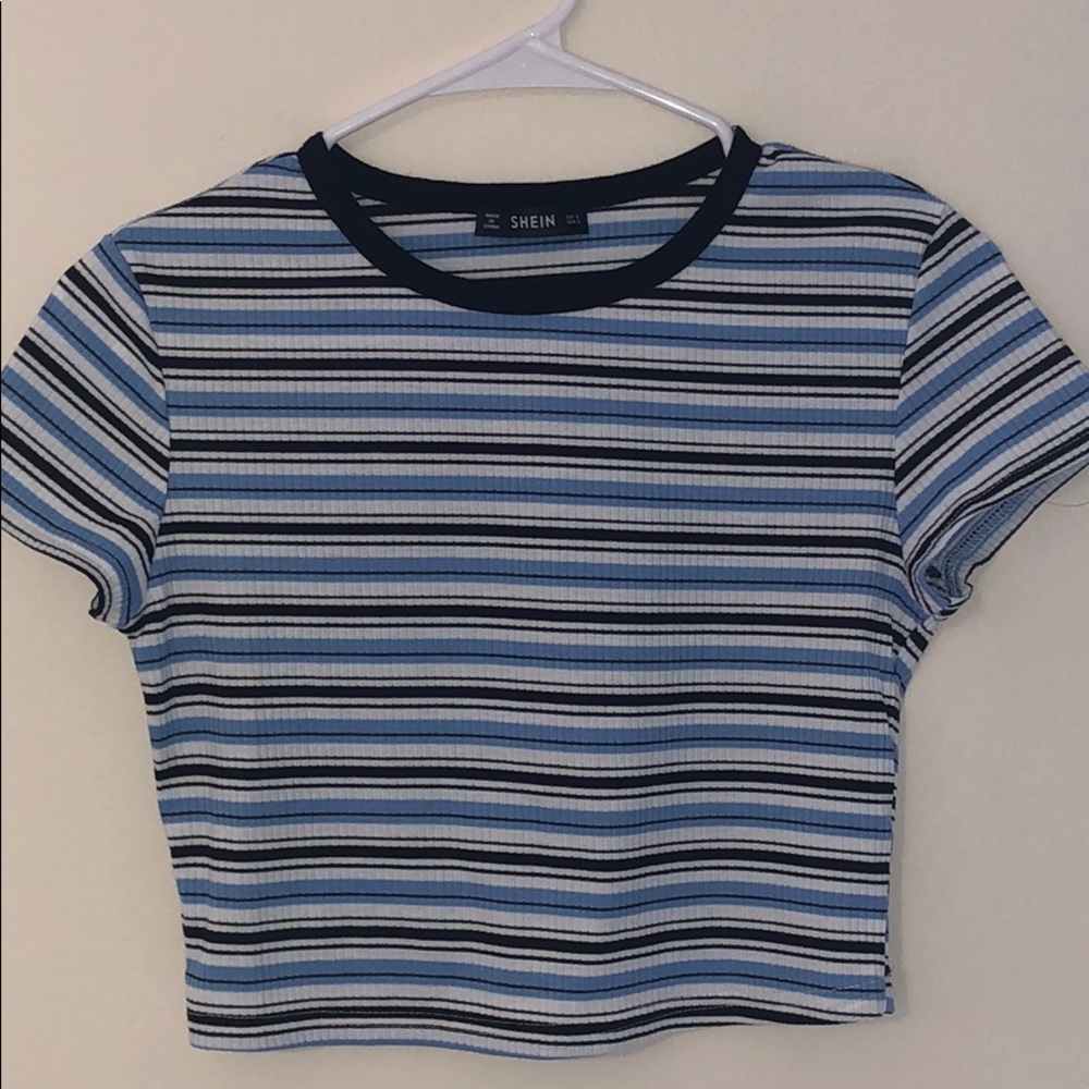 Black,White, Green  Striped Crop Top from SHEIN